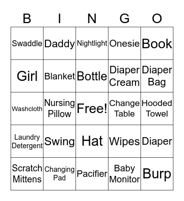 Baby Shower Bingo Card