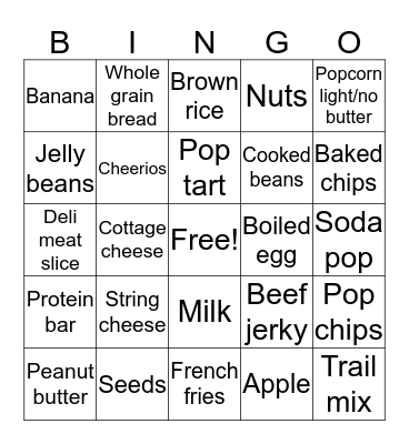 Healthy Snack Bingo Card