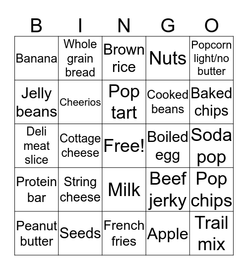 Healthy Snack Bingo Card