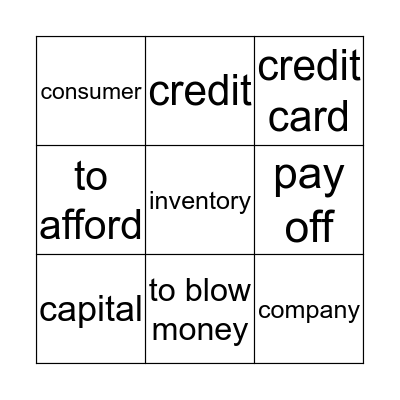 MONEY VOCABULARY Bingo Card