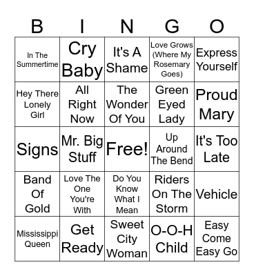 70's Hits Bingo Card