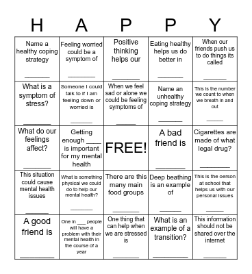 HAPPY HAPPY HAPPY Bingo Card