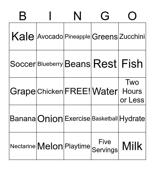 HEALTH TRAIN Bingo Card