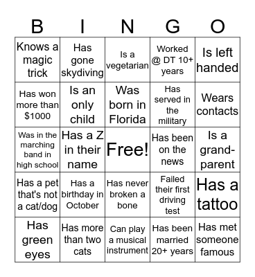 Someone at your table.... Bingo Card
