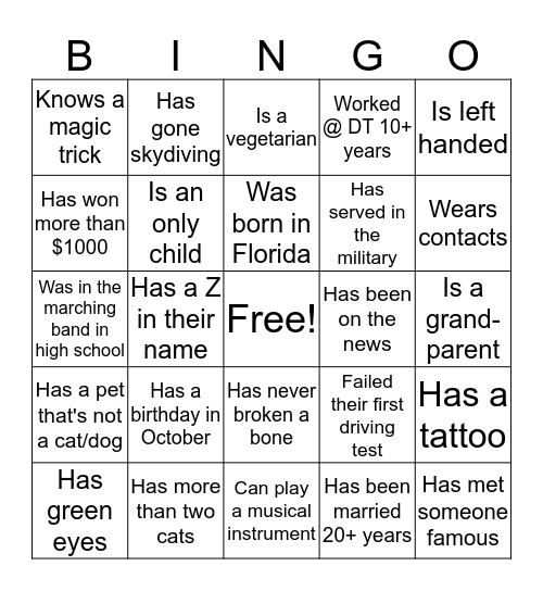 Someone at your table.... Bingo Card
