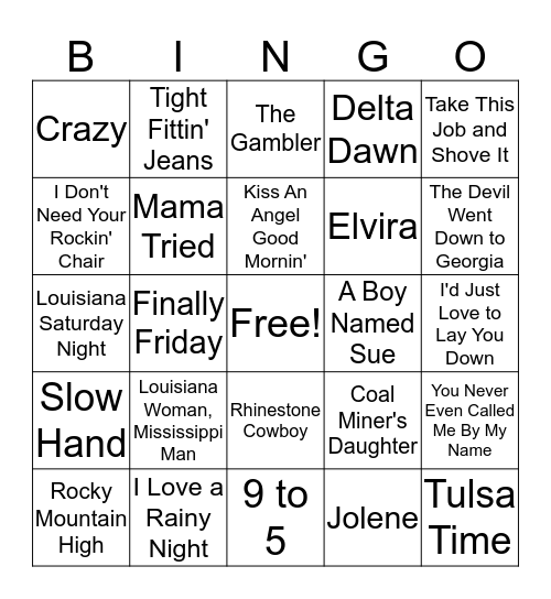 Country Songo Bingo Card