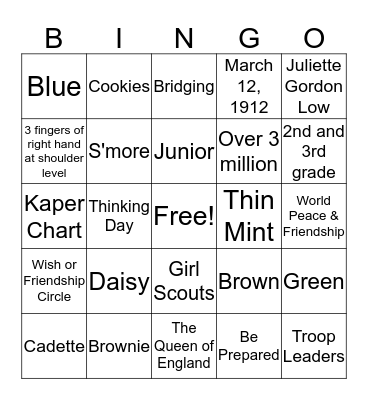 Girl Scout Bingo Card