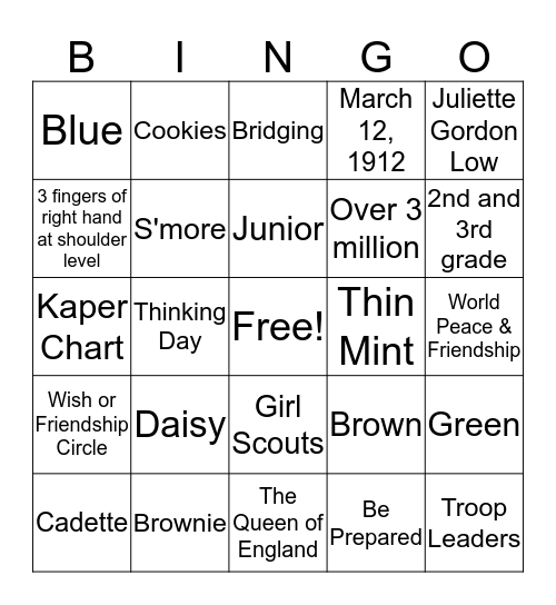 Girl Scout Bingo Card