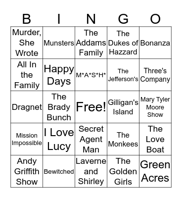 TV Theme Songs Songo Bingo Card