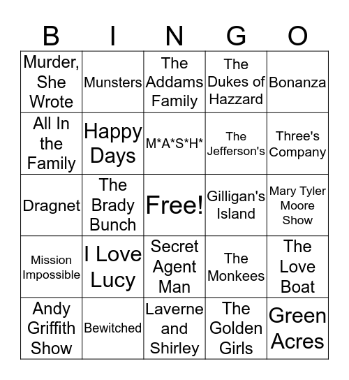 TV Theme Songs Songo Bingo Card