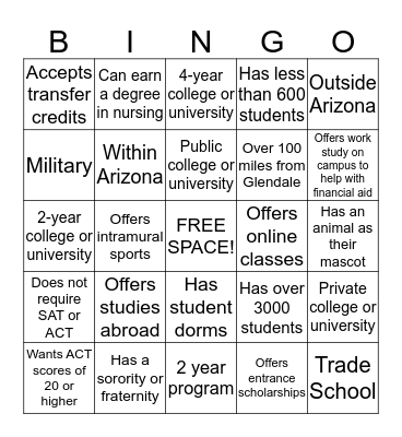 DHPA College & Career Fair Bingo Card