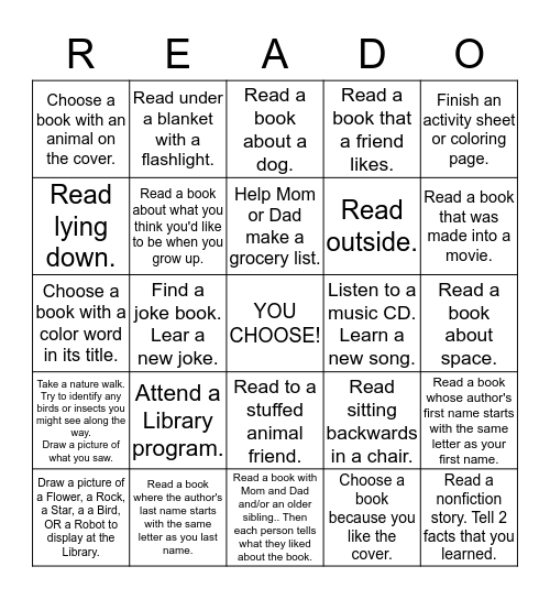 Finish a row across, down or diagonal - get a prize! and a ticket! Bingo Card