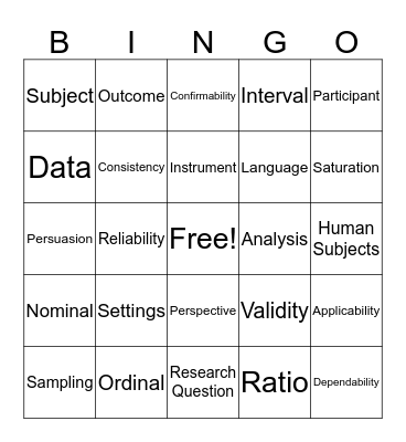 Research Key Word BINGO Card