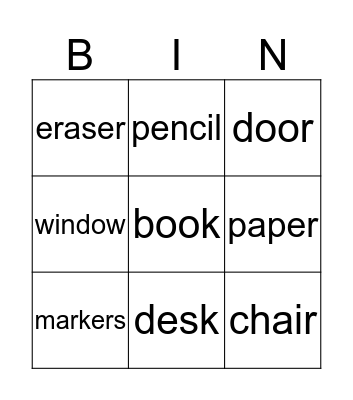 School Words Bingo Card