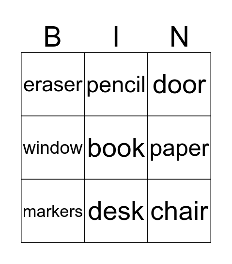 School Words Bingo Card