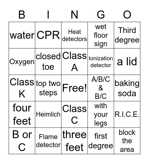 Workplace Safety Bingo Card