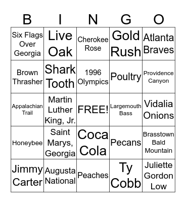 Georgia Bingo Card