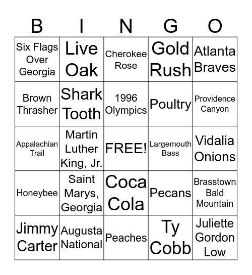 Georgia Bingo Card