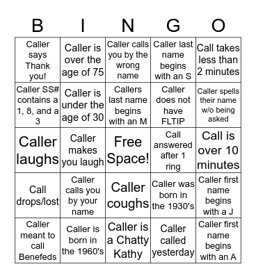 Call Center BINGO! Bingo Card