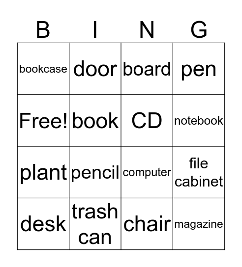 Classroom words Bingo Card
