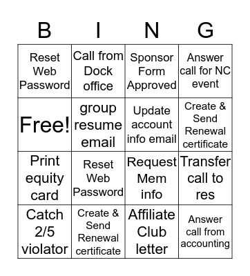 Wacky Wednesday Bingo Card