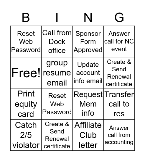 Wacky Wednesday Bingo Card