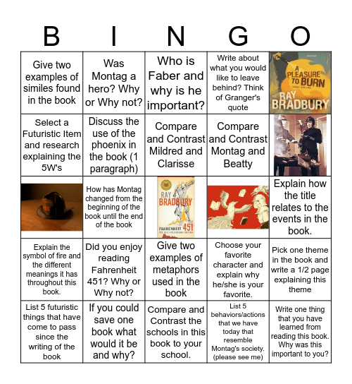 Fahrenheit 451 Bingo Card