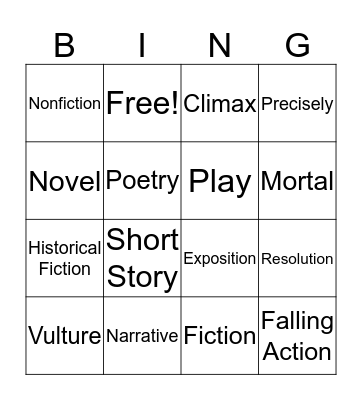 8th Grade LA Vocabulary Bingo Card