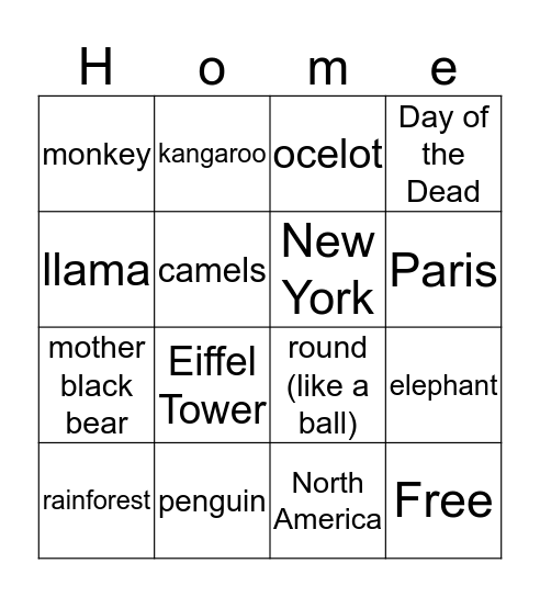 Our Wolrd Bingo Card