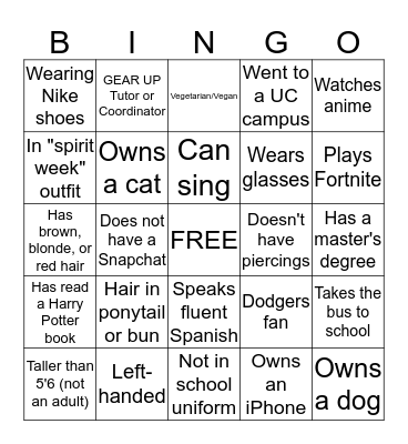Untitled Bingo Card