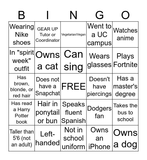 Untitled Bingo Card