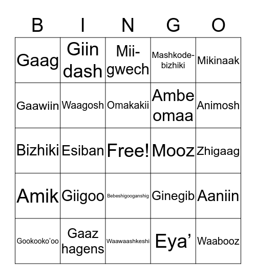 OJIBWE Bingo Card