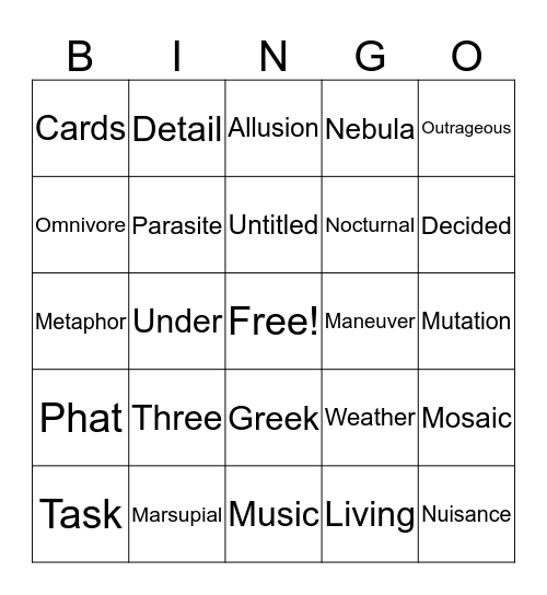 Untitled Bingo Card
