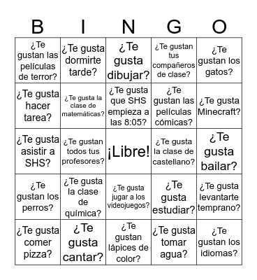 GUSTAR - Loteria humana Bingo Card