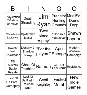 State Of Play September 2019 by @blkck Bingo Card