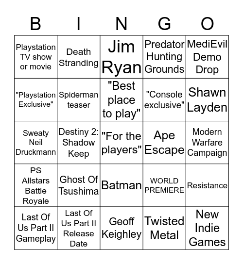 State Of Play September 2019 by @blkck Bingo Card