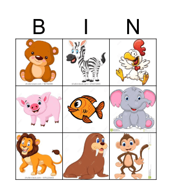 Animal Bingo Card