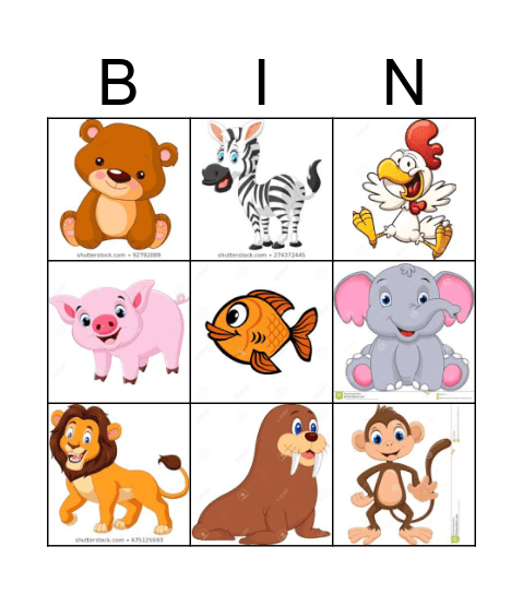 Animal Bingo Card