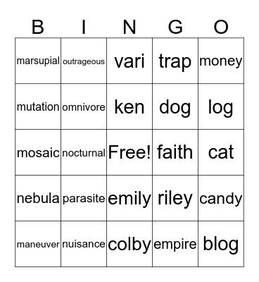 kendarius jackson vocab  Bingo Card