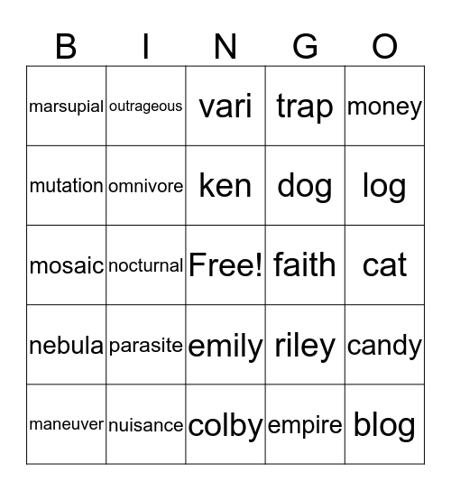 kendarius jackson vocab  Bingo Card