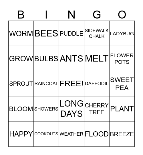 SPRING Bingo Card