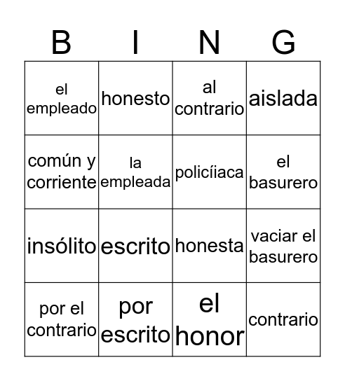 El incidente Bingo Card