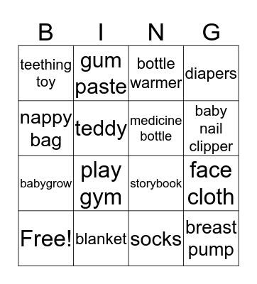 Christian's Babyshower Bingo Card