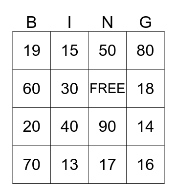 Number BINGO Card