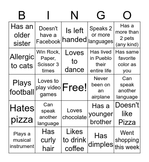 Human BINGO Card