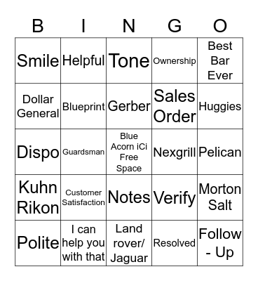 Customer Service Bingo  Bingo Card