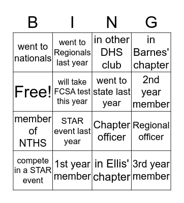 FCCL Bingo Card