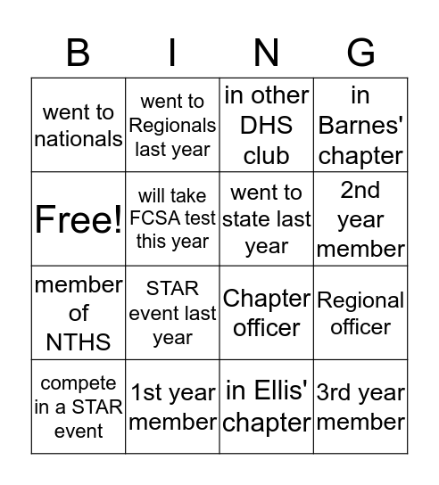 FCCL Bingo Card