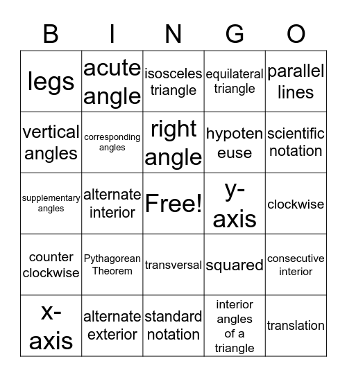 Math unit 3 Vocabulary Bingo Card