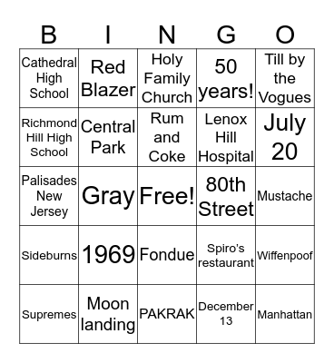 Pat & Bob's 50th Anniversary BINGO! Bingo Card